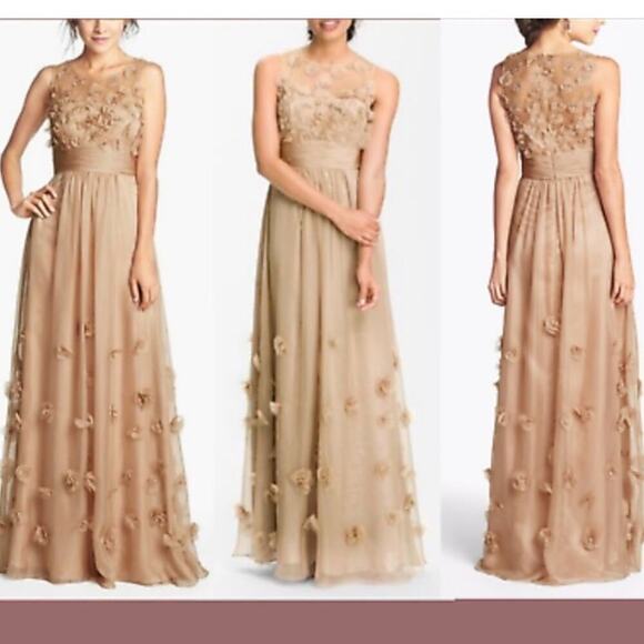 JS Collections Champagne Floral Appliqué Gown Size 6 - Picture 2 of 11